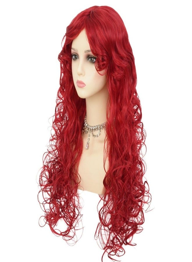 Dai Cloud Red Wigs with Bangs for Women Long Curly Wavy Soft Princess Synthetic Cosplay Halloween Hair Wig for Cosplay Use - Image 2